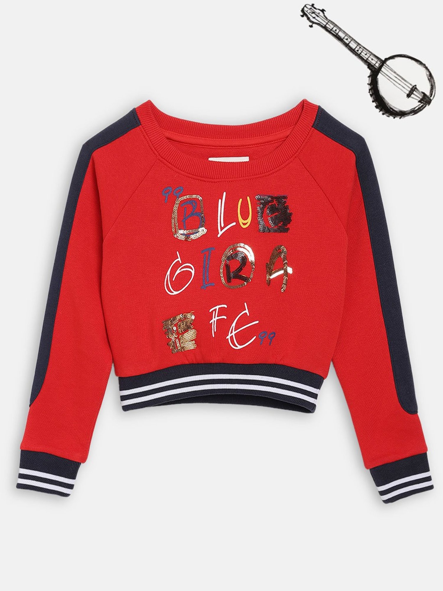 Blue Giraffe Kids Red Embellished Sweatshirt