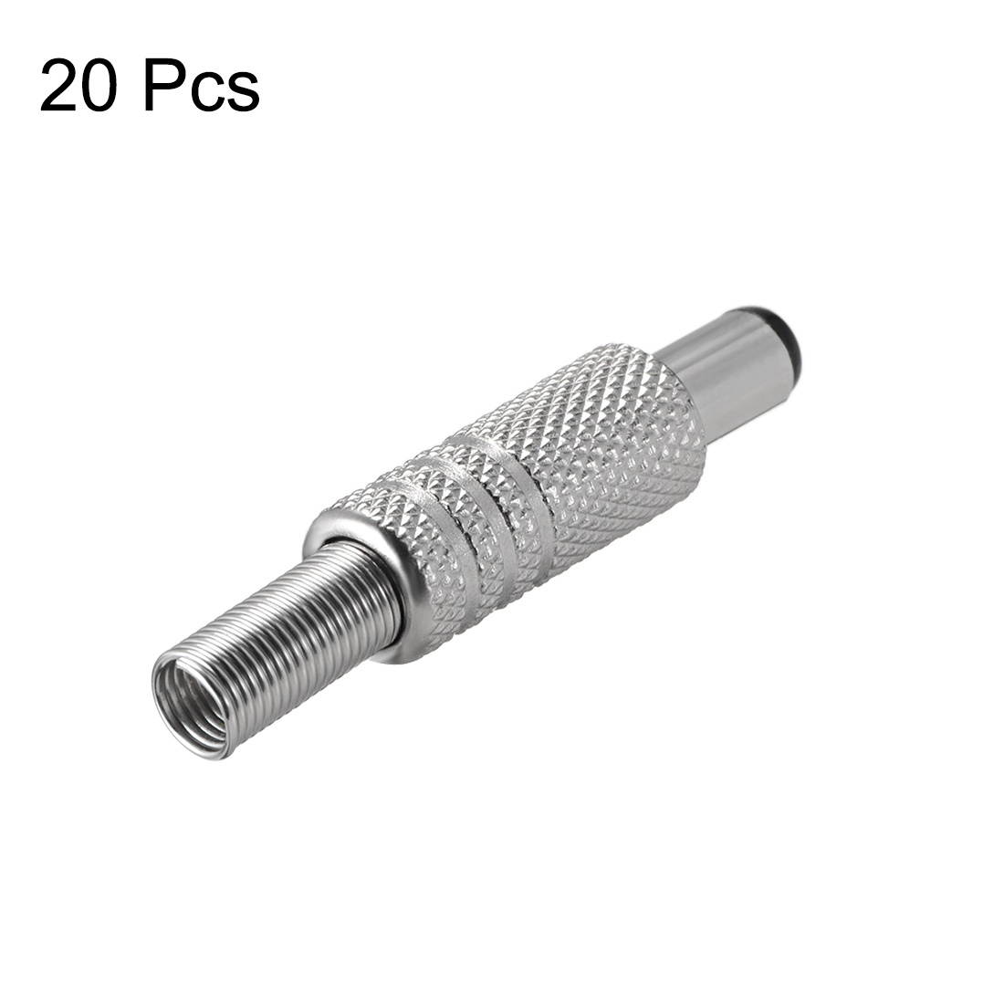 DC Male Connector 5.5mm x 2.1mm x 9mm Power Cable Jack Adapter Coupler Silver Tone 20Pcs