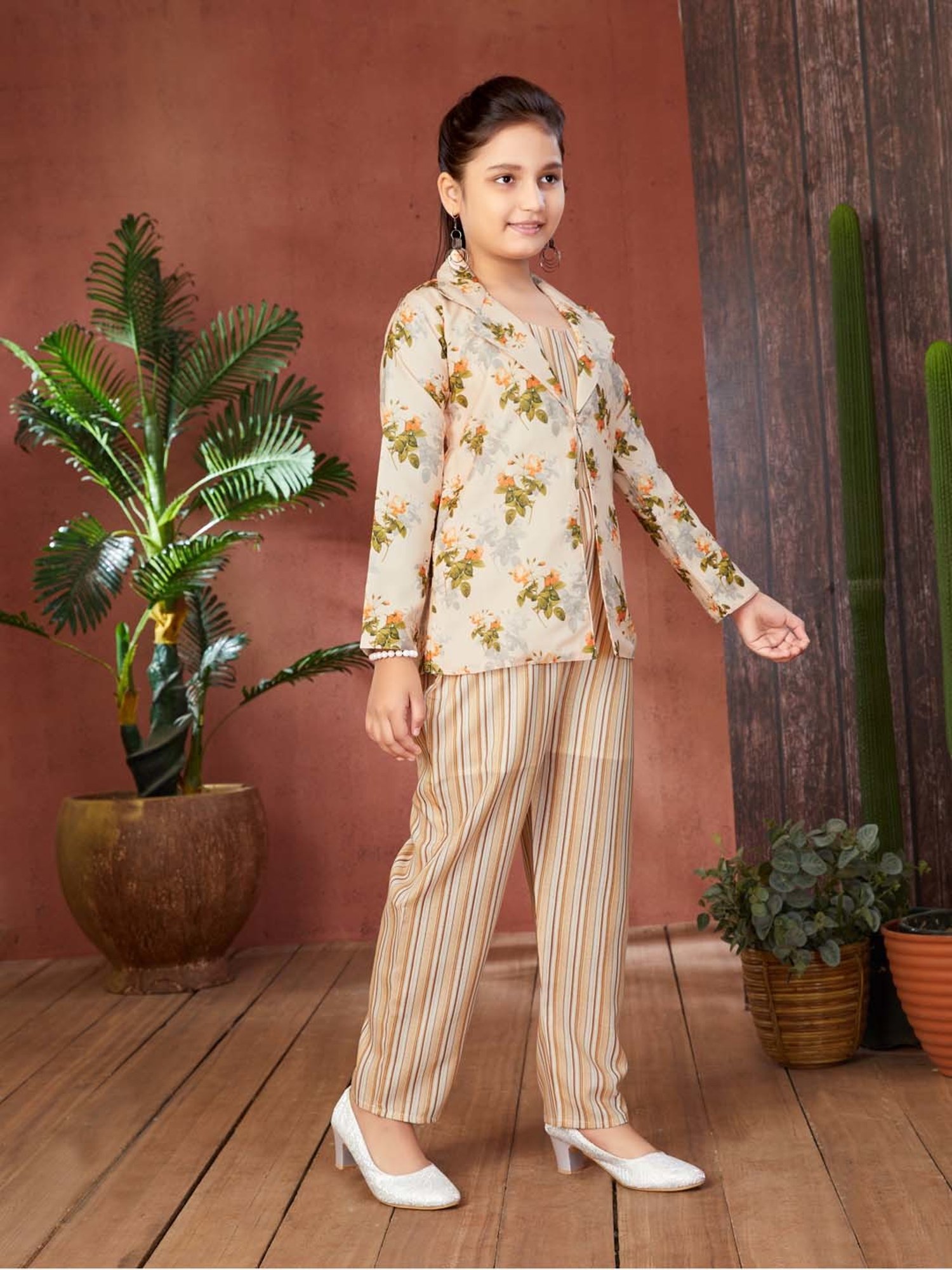 Peppermint Kids Purple & White Floral Print Top with Culottes