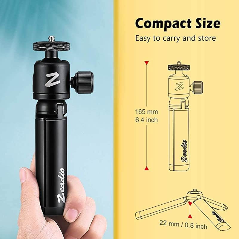 Metal Mini Tripod + Ball Head Mount with 14 Inch Screw Desktop Tabletop Stand Tripod Fits for Smooth 4 Osmo Mobile Vimble 2 Gimbal Handle Grip Stabilizer and All Cameras