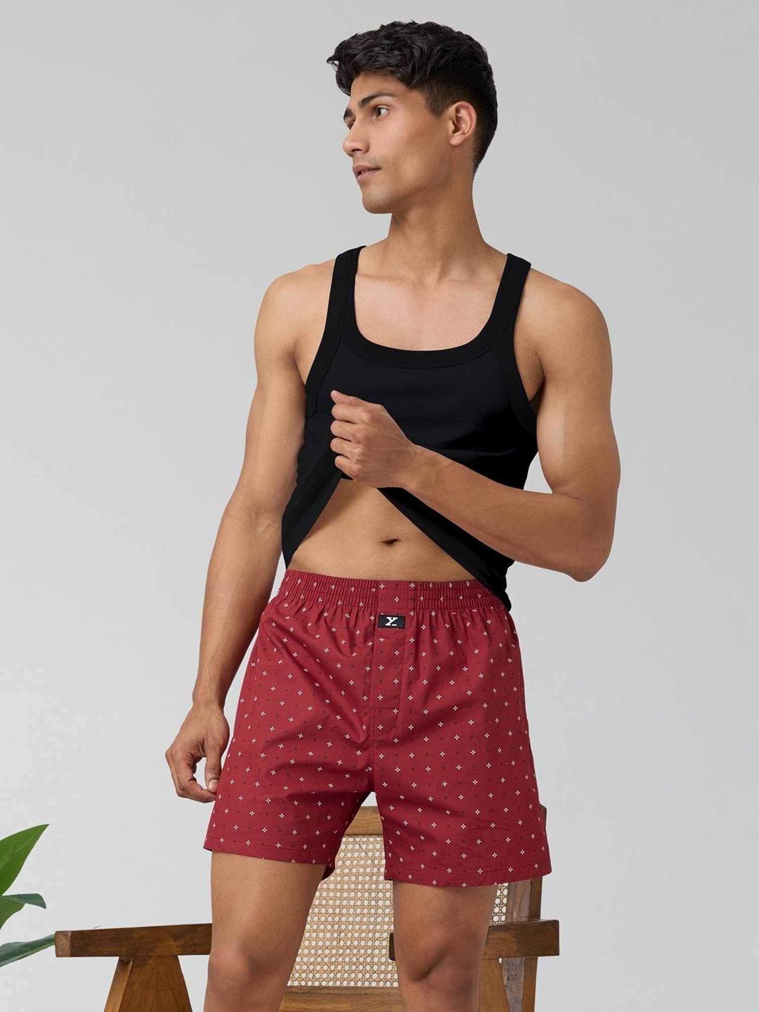 XYXX Starry Maroon Cotton Relaxed Fit Printed Boxers