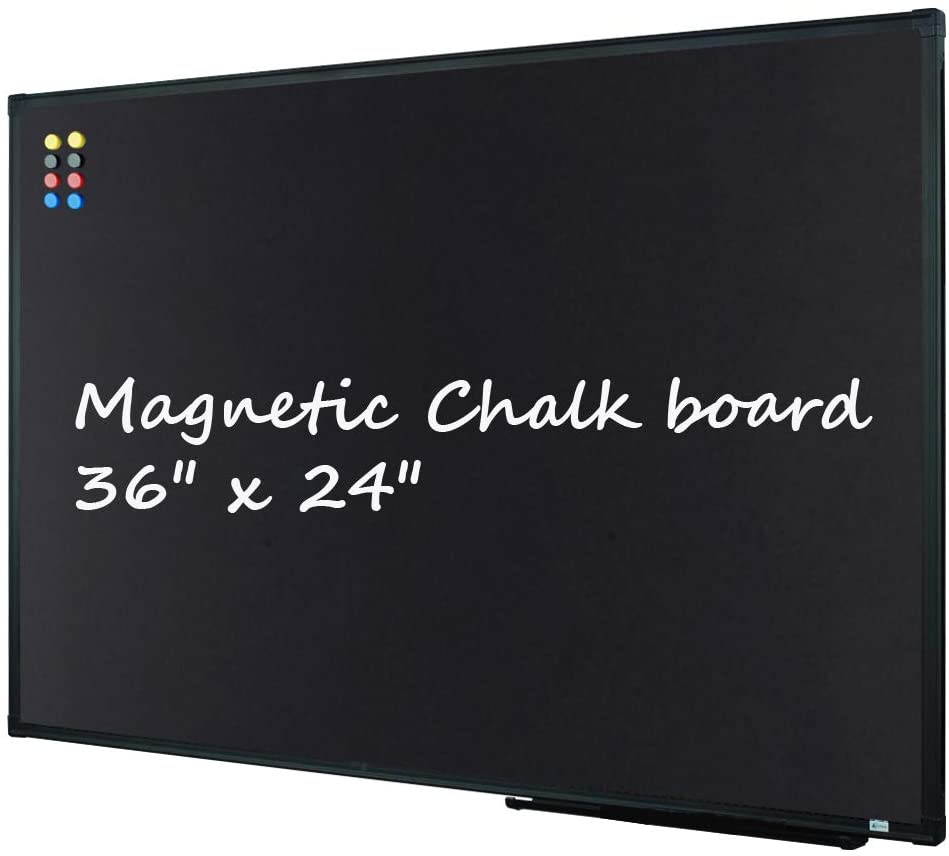 Large 36" x 24" Magnetic Chalk Board| Wall Mounted Chalk Black Bulletin Board with Pen Tray