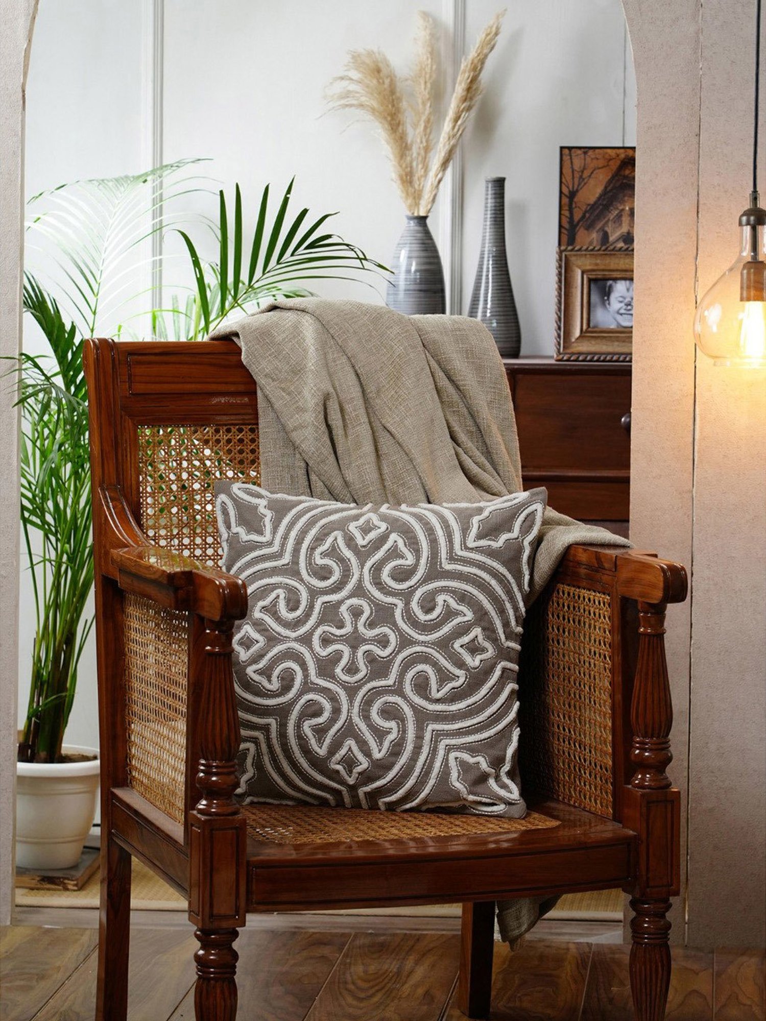 Maspar Tranquil Essence Alligator Reflect Embroidery Beige Cotton 50 L x 50 W cm Cushion Cover