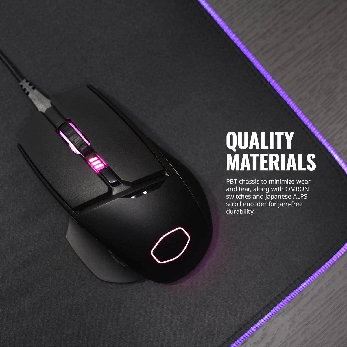 Cooler Master MasterMouse MM530 Ergonomic Gaming Mouse with Precision 12000 DPI Sensor and Durable PBT Buttons w/ Omron Switches