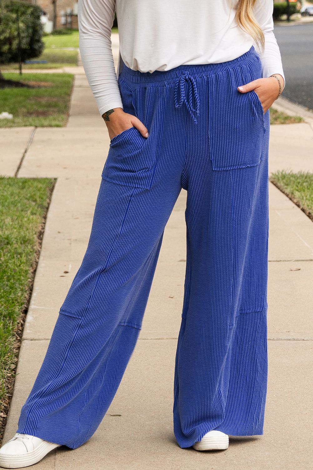 Dark Blue Plus Size Stitching Washed Flare Jeans