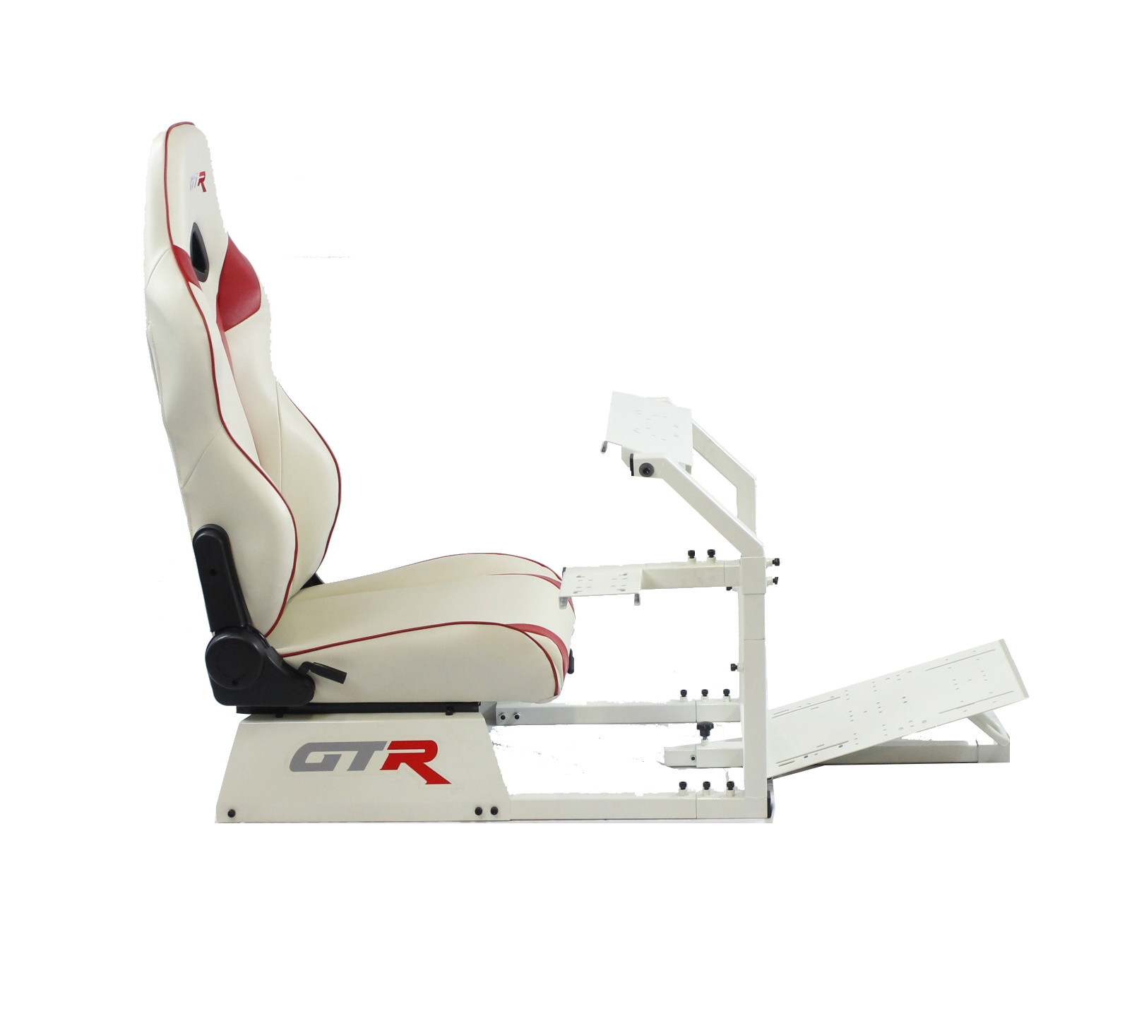 GTR Simulator GTA-WHT-S105LBK GTA Model Racing Simulator White Frame with Black Real Racing Seat, Driving Simulator Cockpit Gaming Chair with Gear Shifter Mount