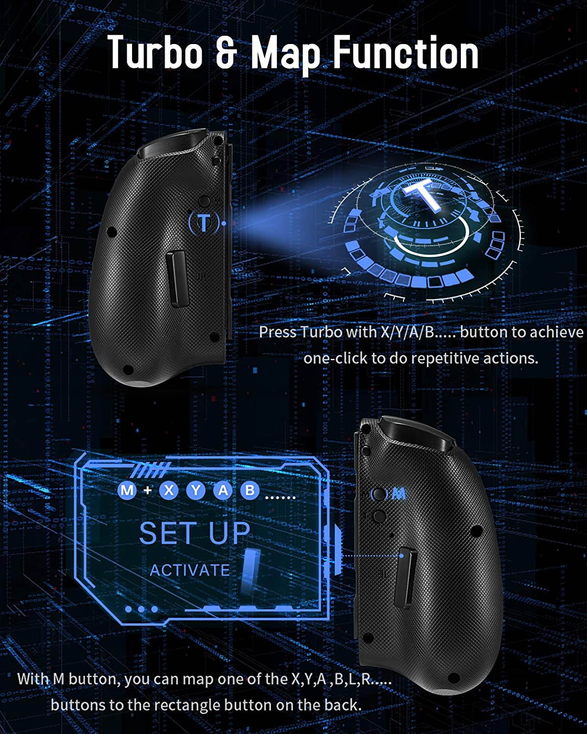 Joy Pad Controller for Switch, Wireless Joy Con Replacement Switch Controller 8 Colors Adjustable LED Joypad Controller with Back Map Button/Turbo/Dual Shock/Motion Control (Update Version)