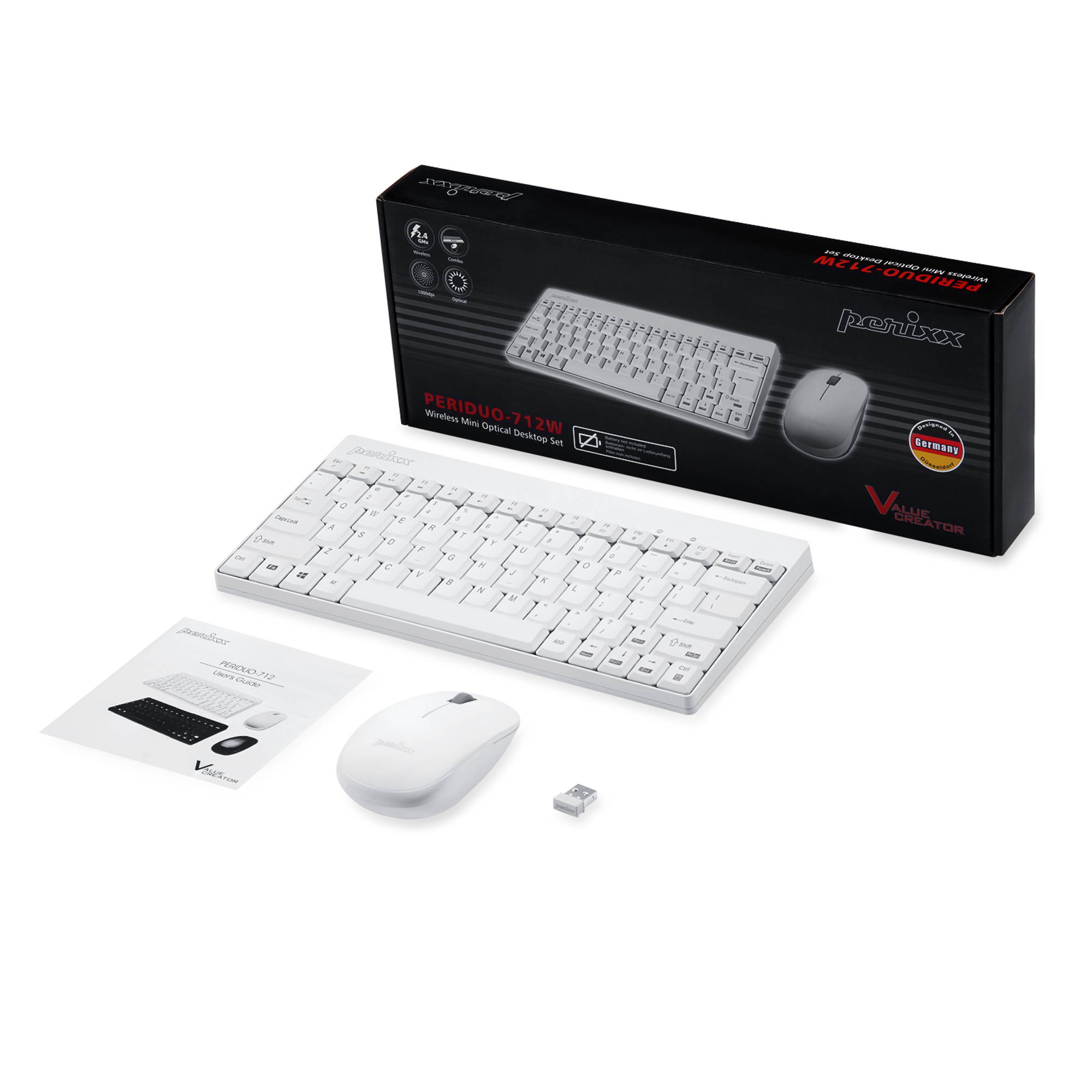 Perixx PERIDUO-712 Wireless Mini Keyboard and Mouse Set, Portable Compact Size 13 Multimedia Hot Keys Keyboard and 1000 DPI Optical Mouse Combo, Black, US Layout