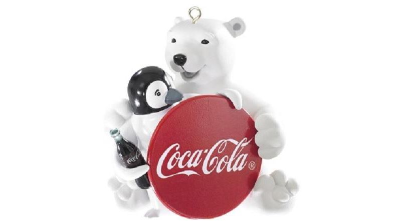 Carlton Cards 4.5" Heirloom Porcelain Coca-Cola Polar Bear with Penguin Christmas Ornament - White/Red