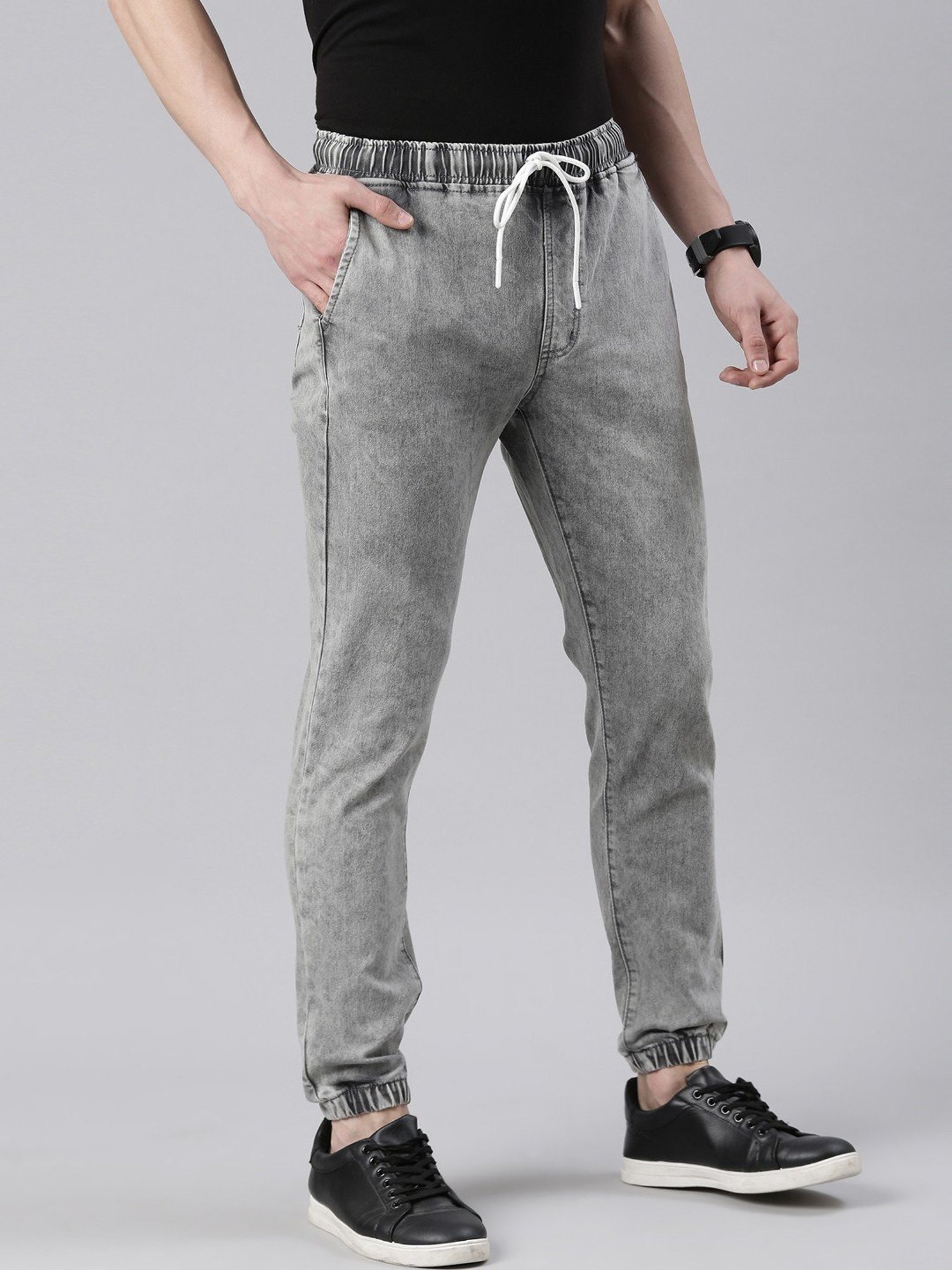 CINOCCI Grey Cotton Slim Fit Jogger Jeans