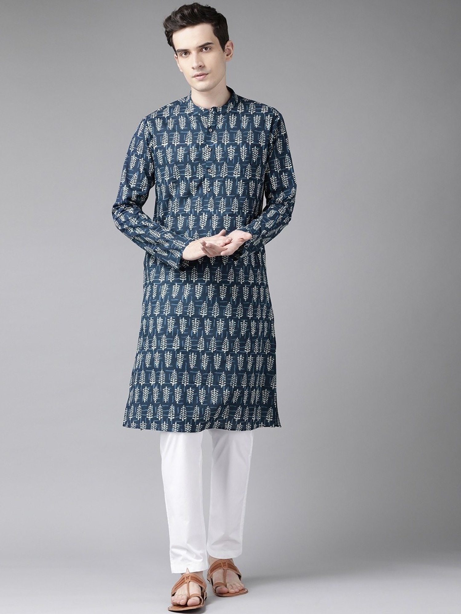 See Designs Blue & White Cotton Regular Fit Printed Kurta Bottom Set