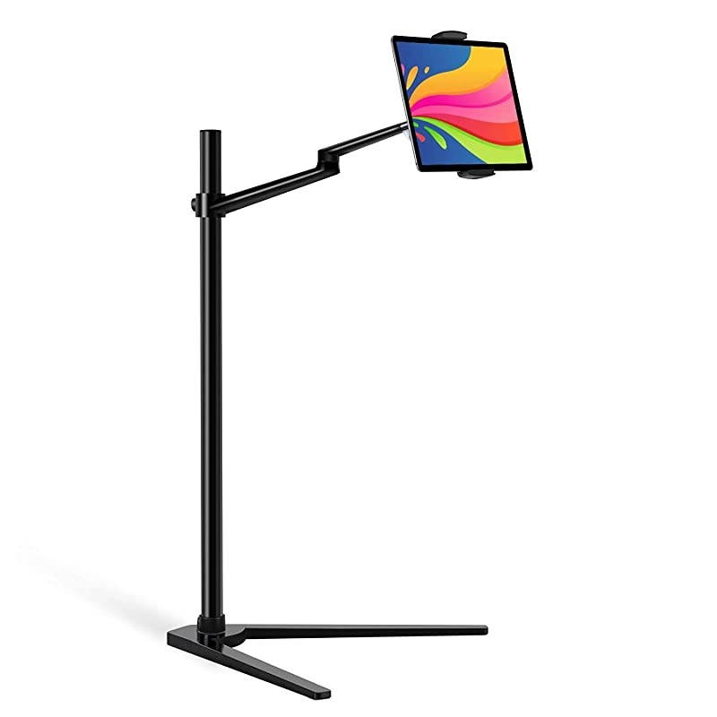 Height Adjusting Stand Compatible with ipad ProIpadipad MiniTabletiPhoneiPhone X StandHolder Table Bed Adjustable Floor Movable Entertainment Lecture Musician Stand Black