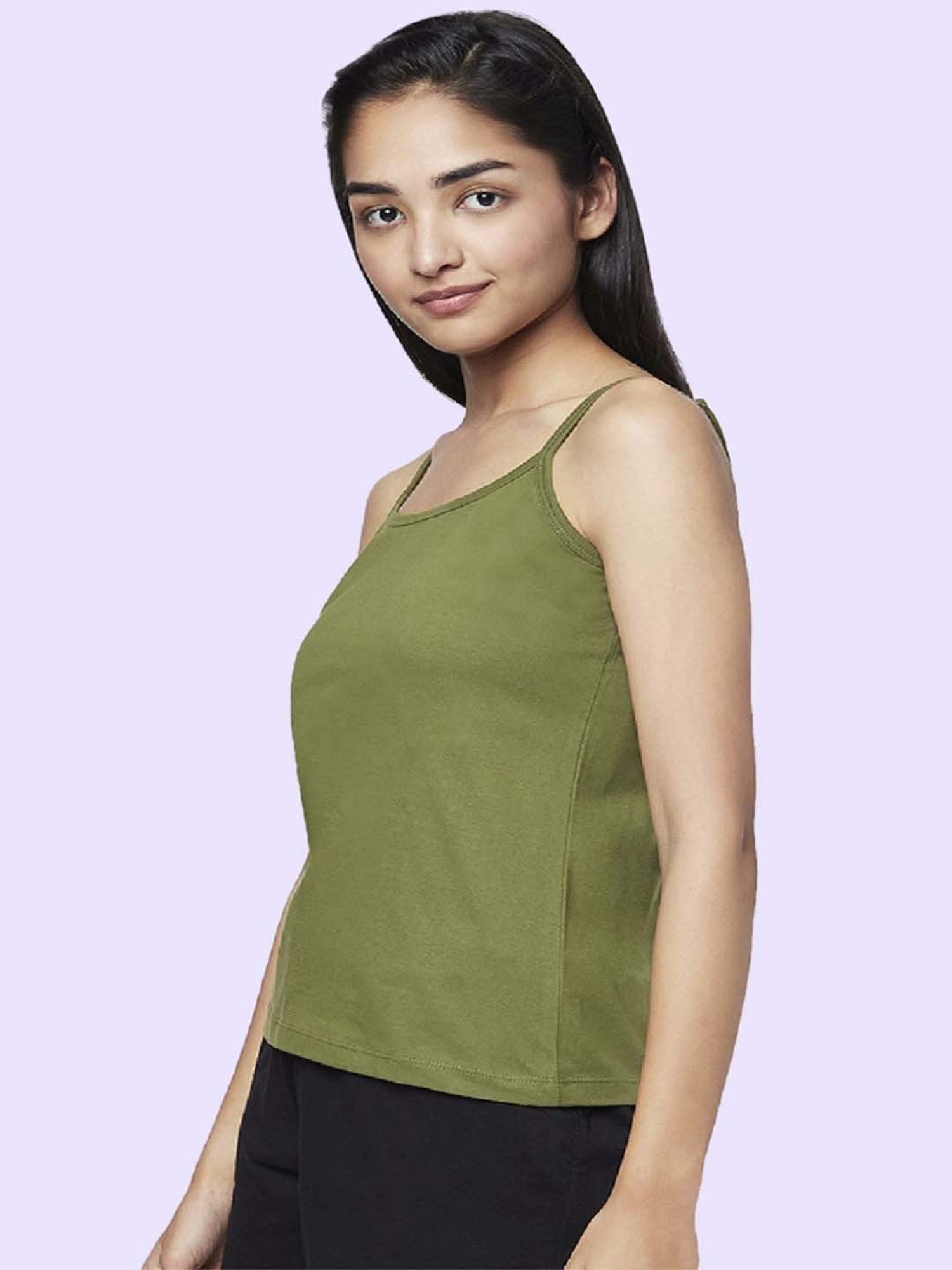 YU by Pantaloons Olive Green & Grey Cotton Camisoles - Pack Of 2