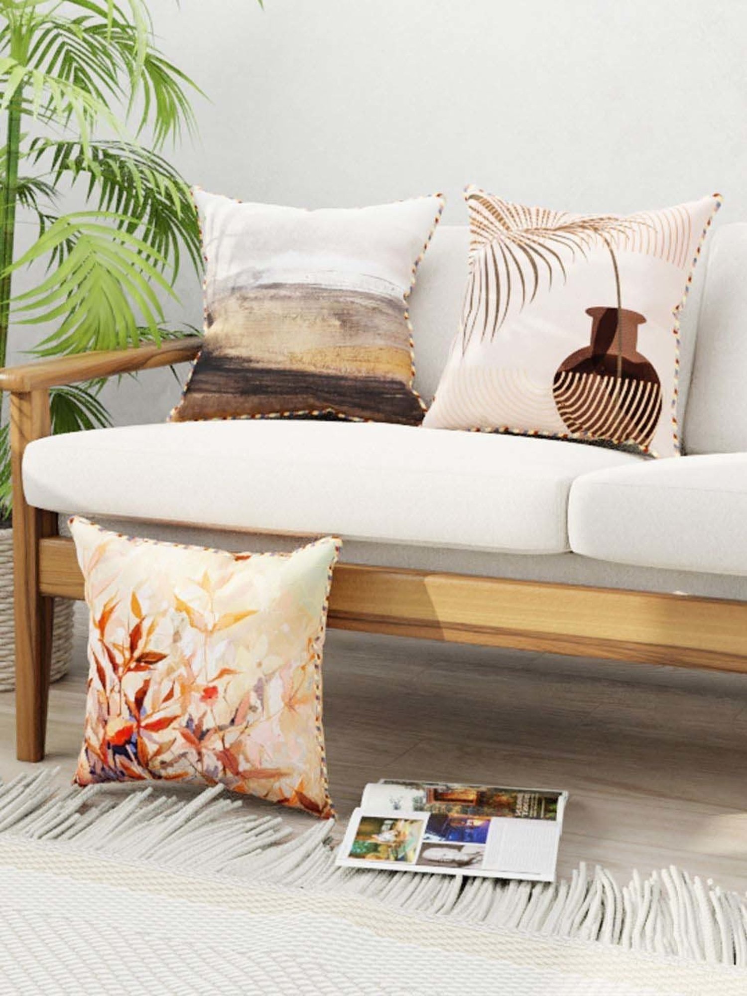 Bianca Suzane Earthy & Beige Micro Fiber Reversible Printed Cushion Covers - Set of 3