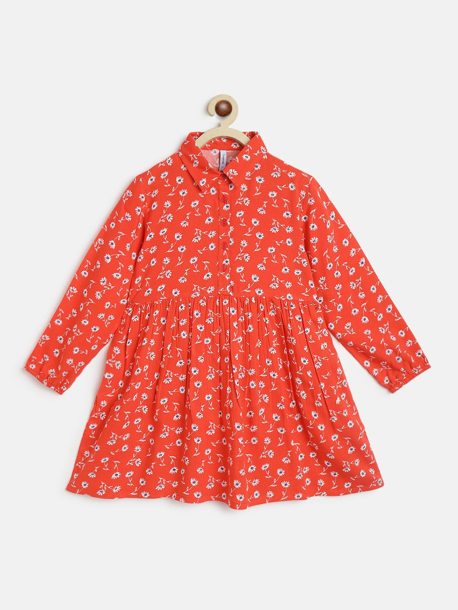 Campana Kids Red Floral Print Full Sleeves Dress