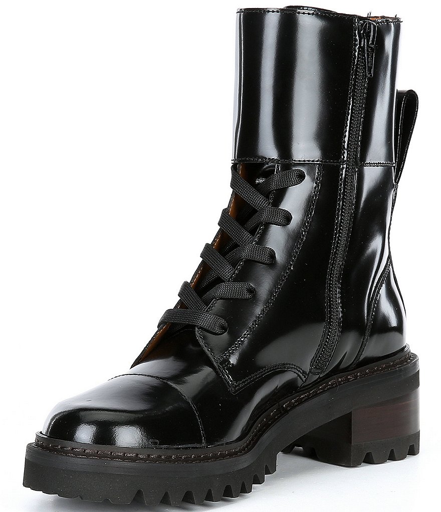 See by Chloe Mallory Military Leather Lug Sole Combat Booties