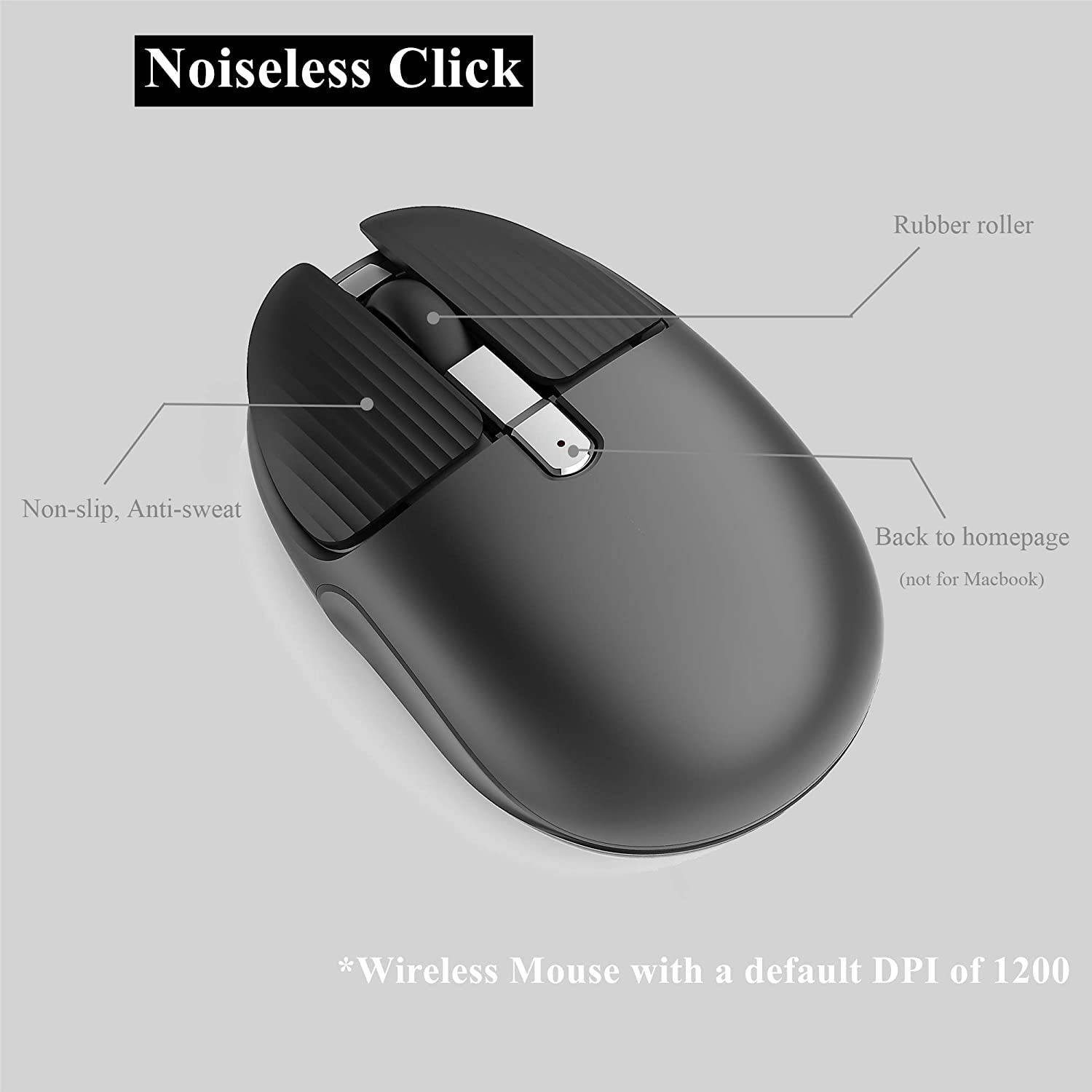 Rechargeable Wireless Mouse Mini Portable Mobile Mouse 1200DPI Silent 3 Buttons Optical Mouse with Nano Receiver Home Office Cordless Mice for PC Laptop Computer