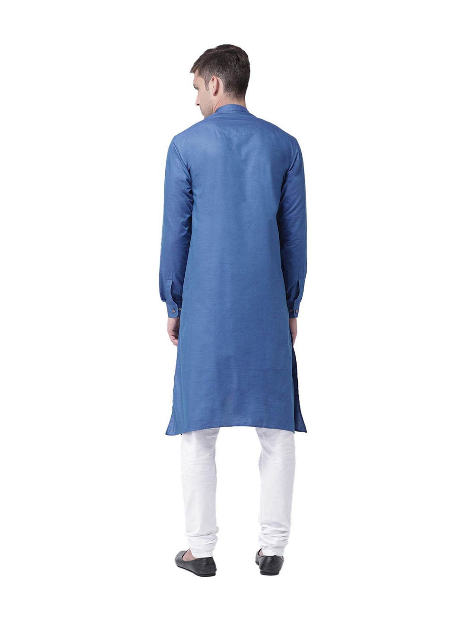 Tabard Dark Blue & White Full Sleeves Cotton Kurta & Churidar Set