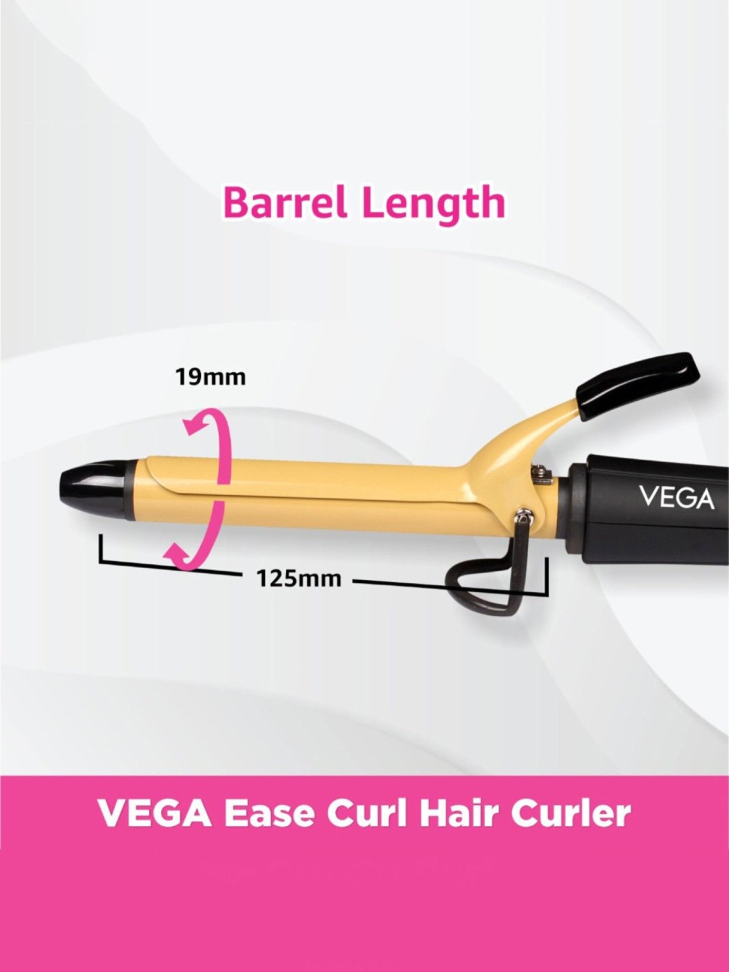 Vega Ease Curl Hair Curler-19 mm With Ceramic Coated Barrel (VHCH-01), Black