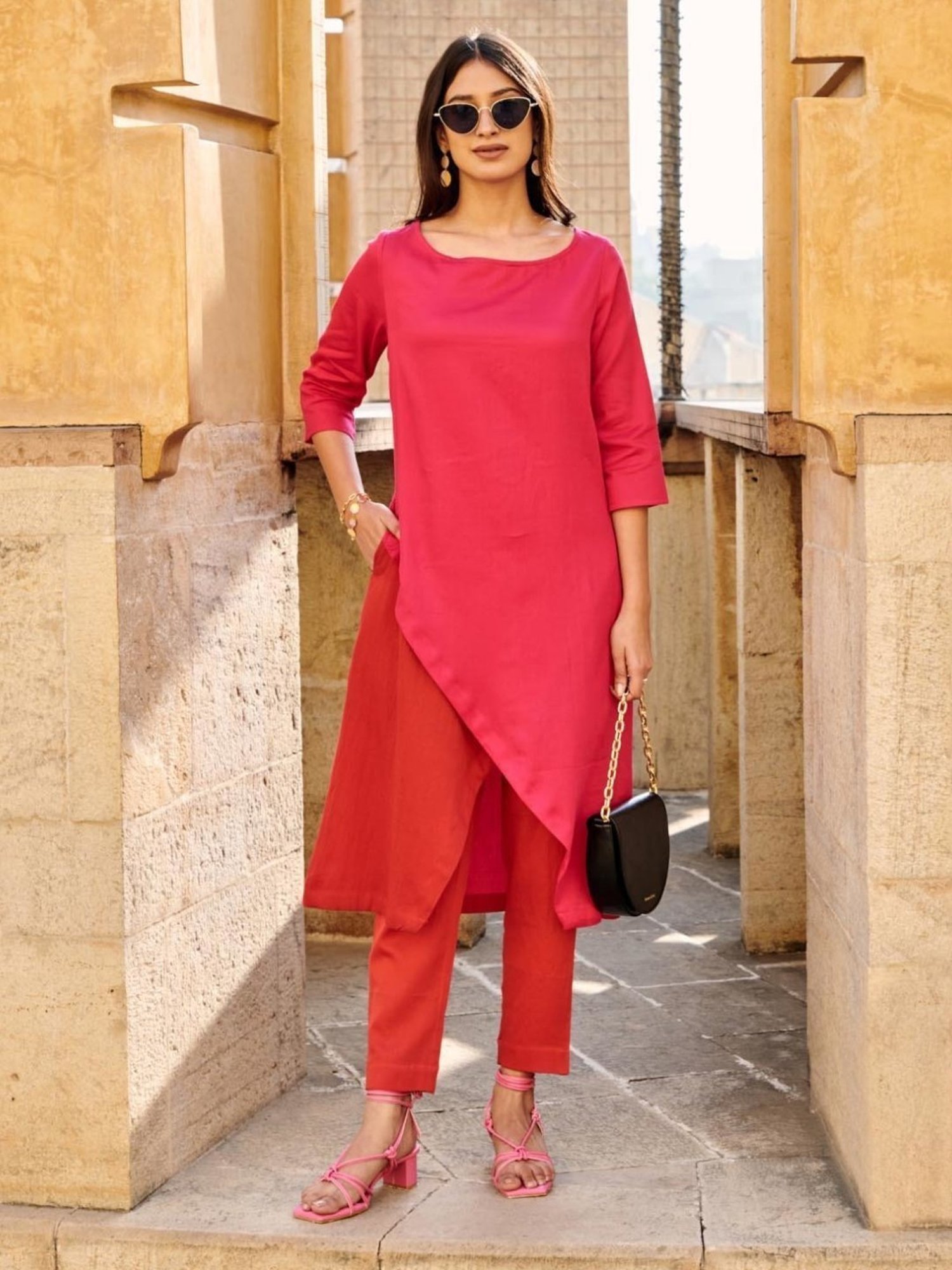 Gulaal Pink Valentino Nuri Color Block Kurta
