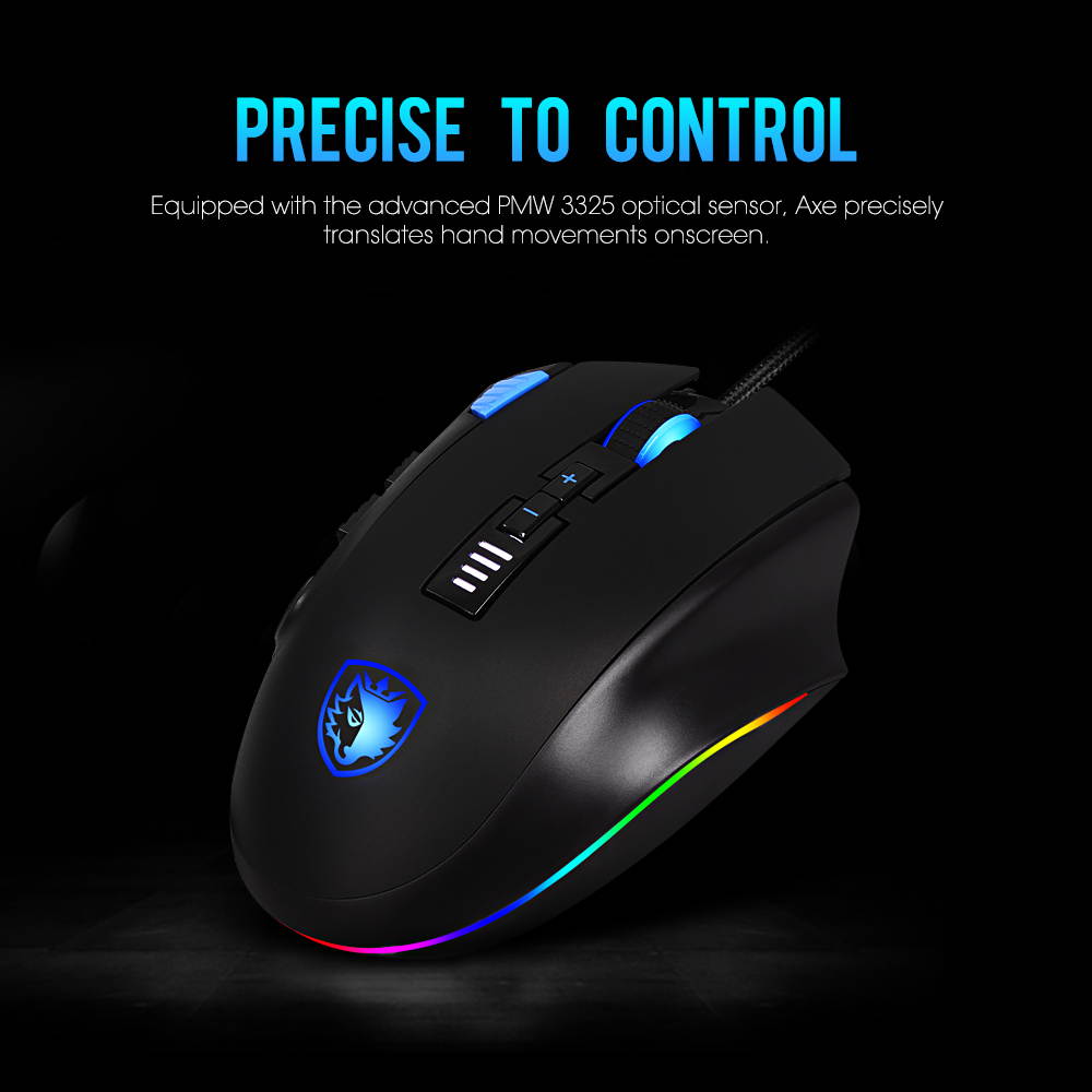 SADES Axe Gaming Mouse 10000 DPI Detachable Weight 12 Buttons Optical RGB Lighting  For FPS&MOBA Gamers