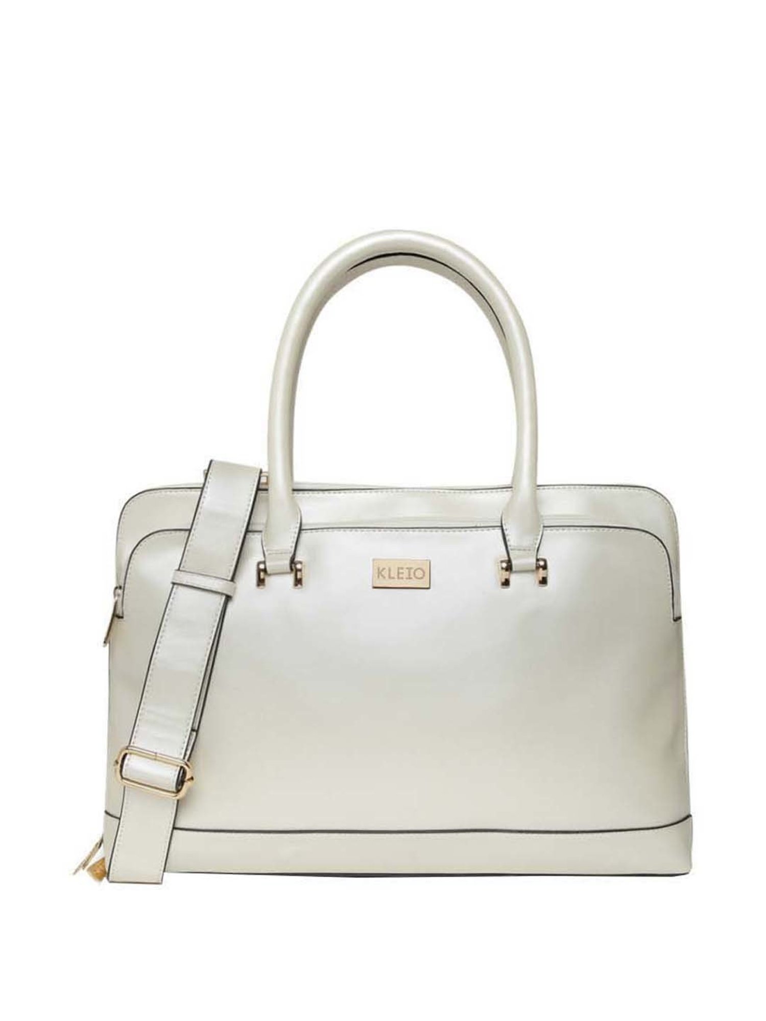 KLEIO Faux Leather White Medium Laptop Messenger Bag