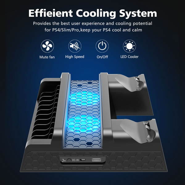 OIVO Multifunctional Vertical Cooling Stand for PS4/ PS4 Slim/ PS4 Pro, PS4 Controller Charger with LED Indicators,PS4 Cooler Stand,Charging Dock Station with 12PCS Games Storage for PS4,PS4 Slim,PS4