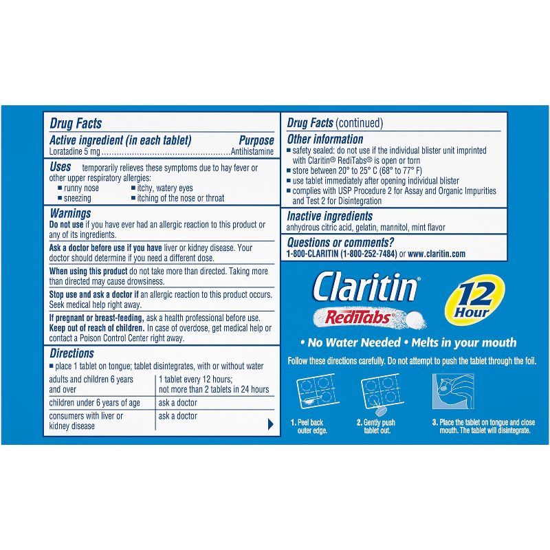 Claritin RediTabs 12 Hour Non-Drowsy Allergy Relief Tablets - Loratadine - 10ct