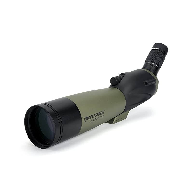 Ultima 80 Angled Spotting Scope &ndash; 20 to 60x80mm Zoom Eyepiece &ndash; Multi-Coated Optics for Bird Watching, Wildlife, Scenery and Hunting &ndash; Waterproof and Fogproof &ndash; Includes Soft Carrying Case