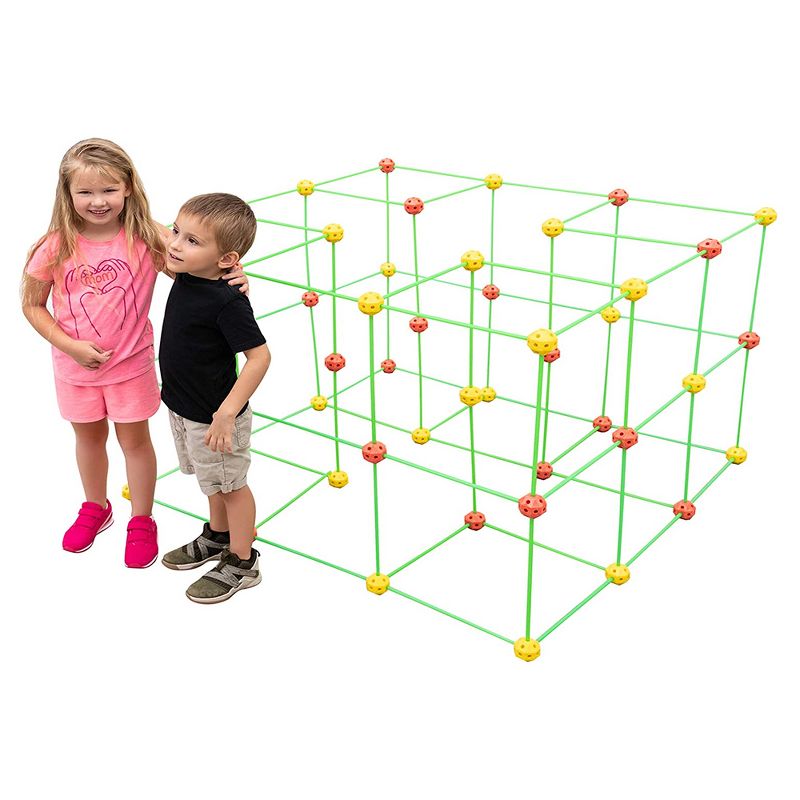Funphix Glow in the Dark Jumbo Indoor and Outdoor Fort Building Construction Toy Play Kit with Poles, Balls, and 4 Long Sheets, 154 pieces