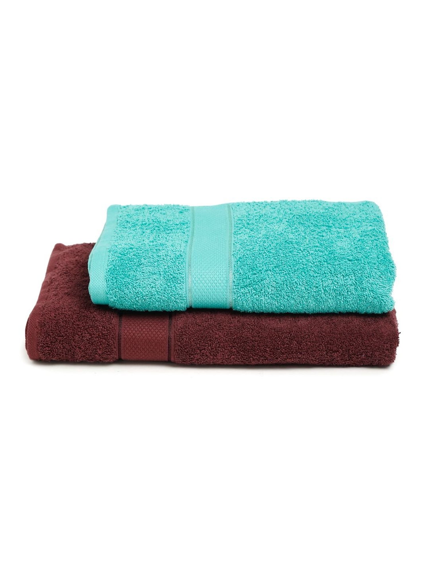 Creeva Wine & Sea Green 525 GSM Cotton Bath Towel Set of 2