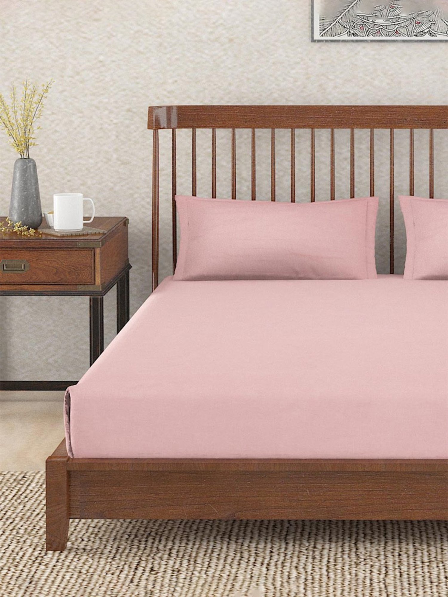 Fabindia Pink Linen 90 TC Double Bed Sheet With Pillow Covers