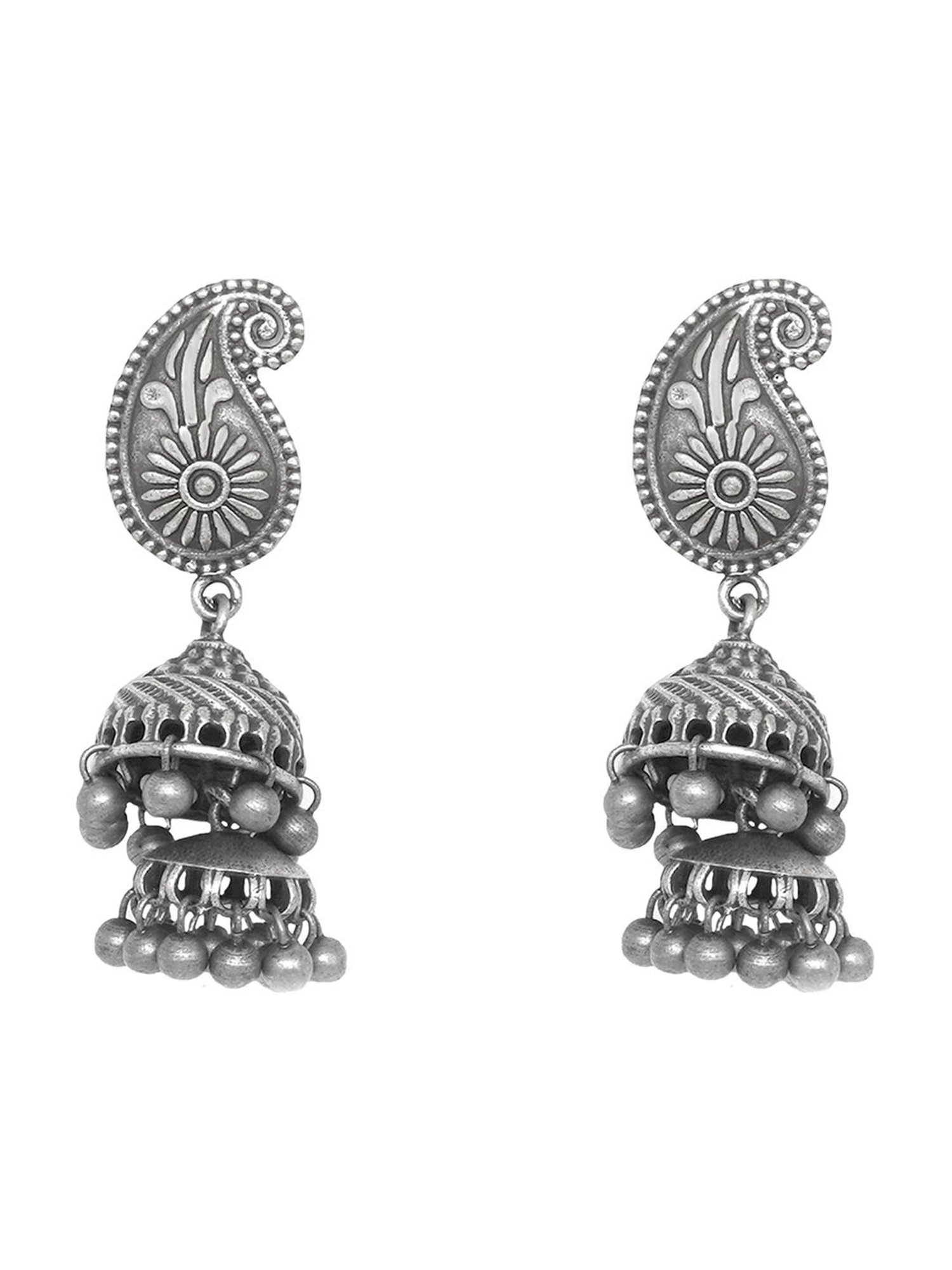 Teejh Mango Butti Silver Oxidized Jhumki Earrings