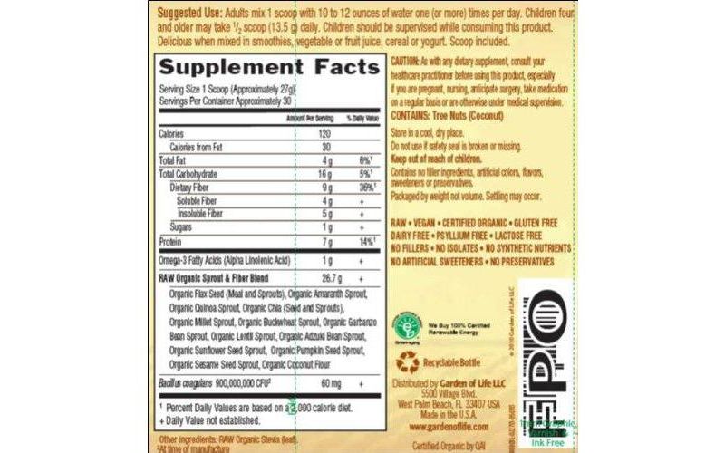 Garden of Life Fiber Supplements Raw Organic Fiber Powder 1.77 lbs.