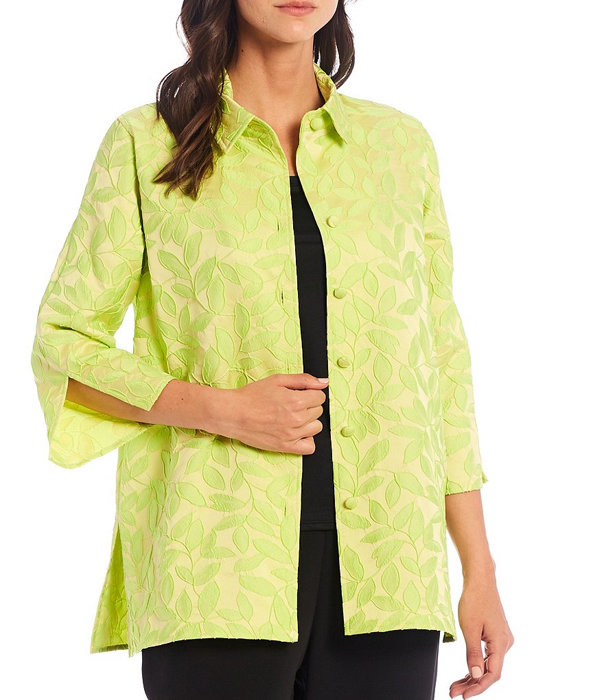Caroline Rose Summer Leaves Jacquard Breezy Shirt Jacket