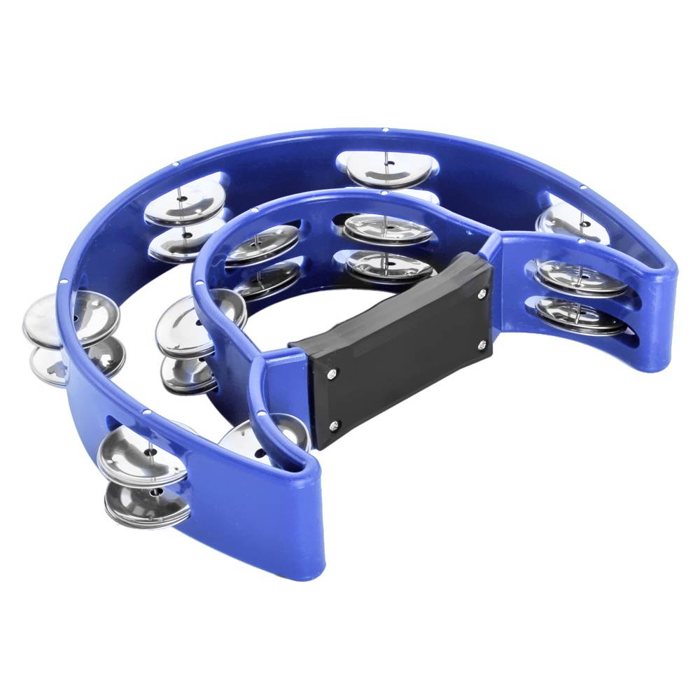 Half Moon Musical Tambourine Double Row Metal Jingles Hand Held Percussion Drum for Gift KTV Party Kids Toy in Blue with Ergonomic Grip