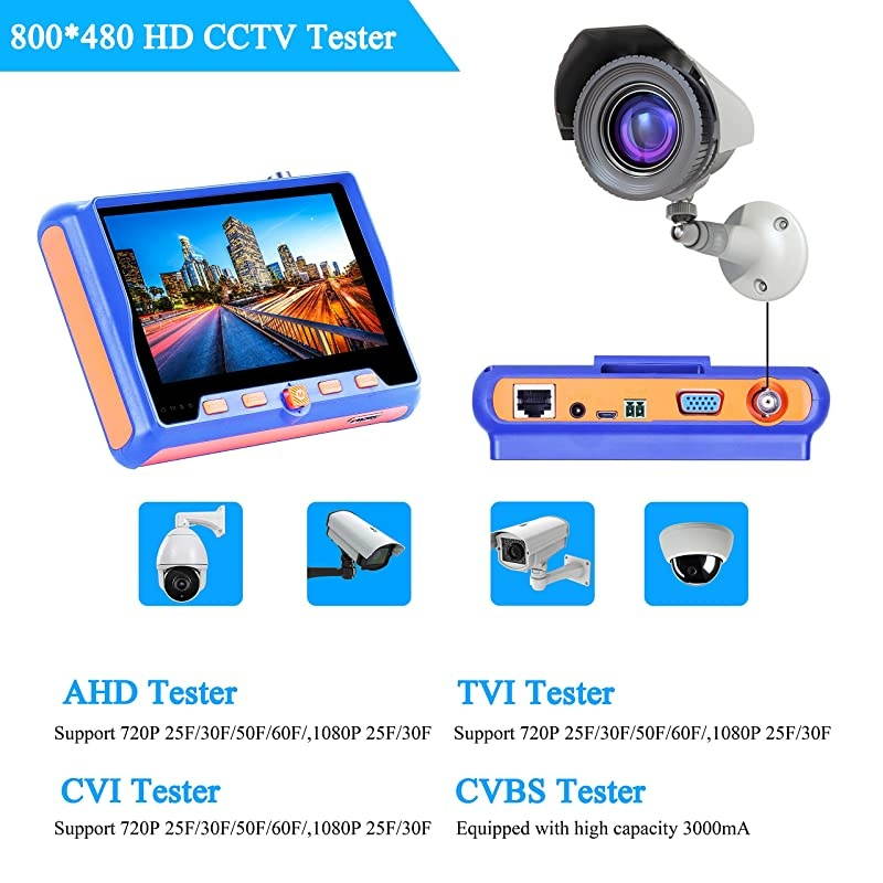 4 in 1 HD CCTV Camera Tester 5 Inch AHDTVICVICVBS Coaxial Tester Analog Video Test RS485 PTZ Control Power Output VGA Input Cable Test and HDMI Port Security Camera Tester