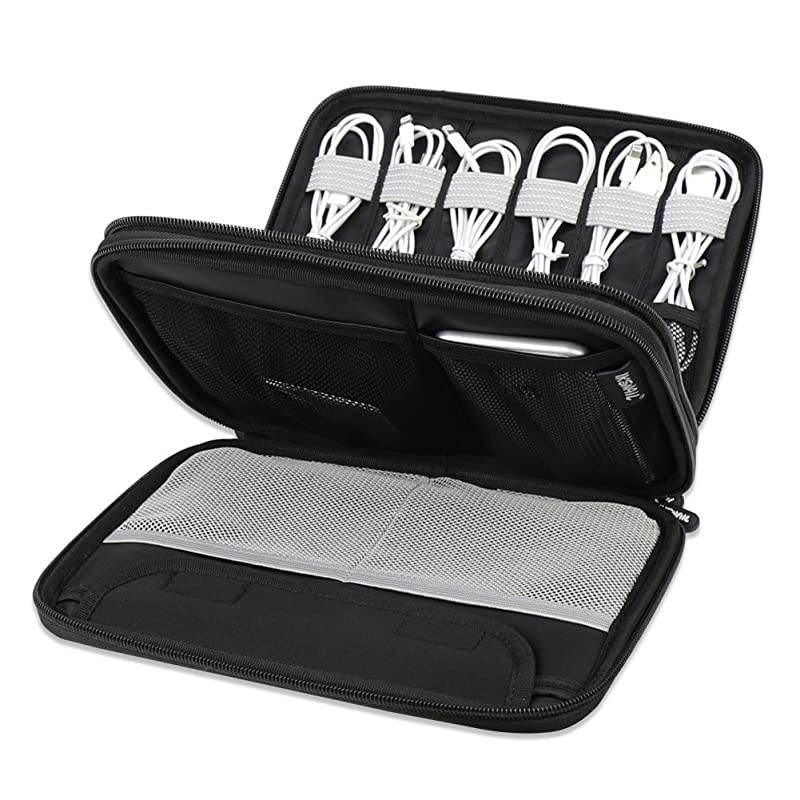 Electronic Organizer Double Layer Cable Organizer Bag Travel Gadget Storage Case for USB Cable Hard Drive Power Bank Digital Camera iPad MiniTablet or EBook up to 79 Gray