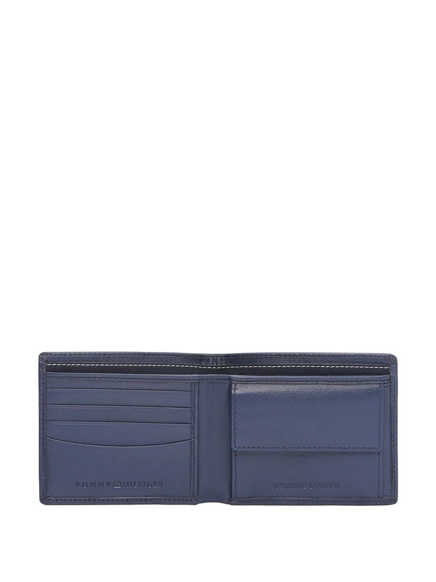 TOMMY HILFIGER Glasgow Navy Leather Striped Bi-Fold Wallet for Men