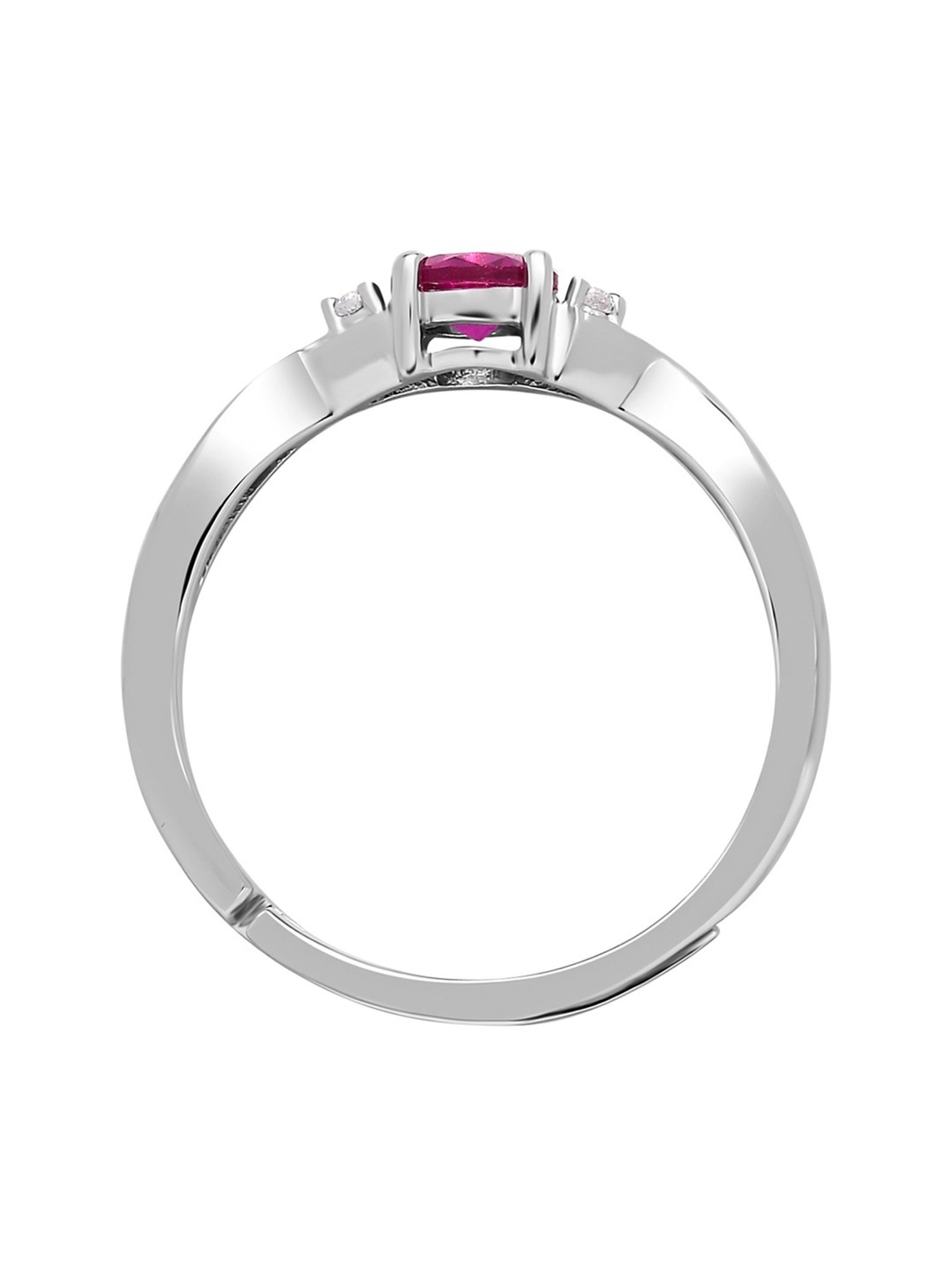 Ornate Jewels 92.5 Sterling Silver Red Ruby Criss Cross Solitaire Adjustable Ring