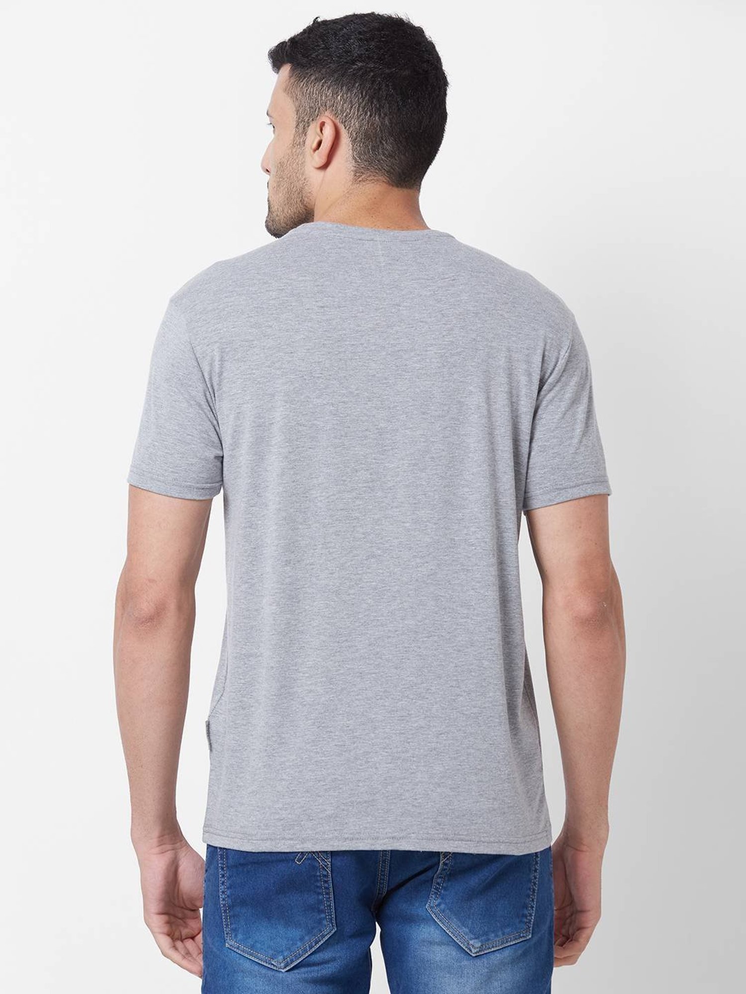 Giordano Grey Melange Cotton Slim Fit T-Shirt