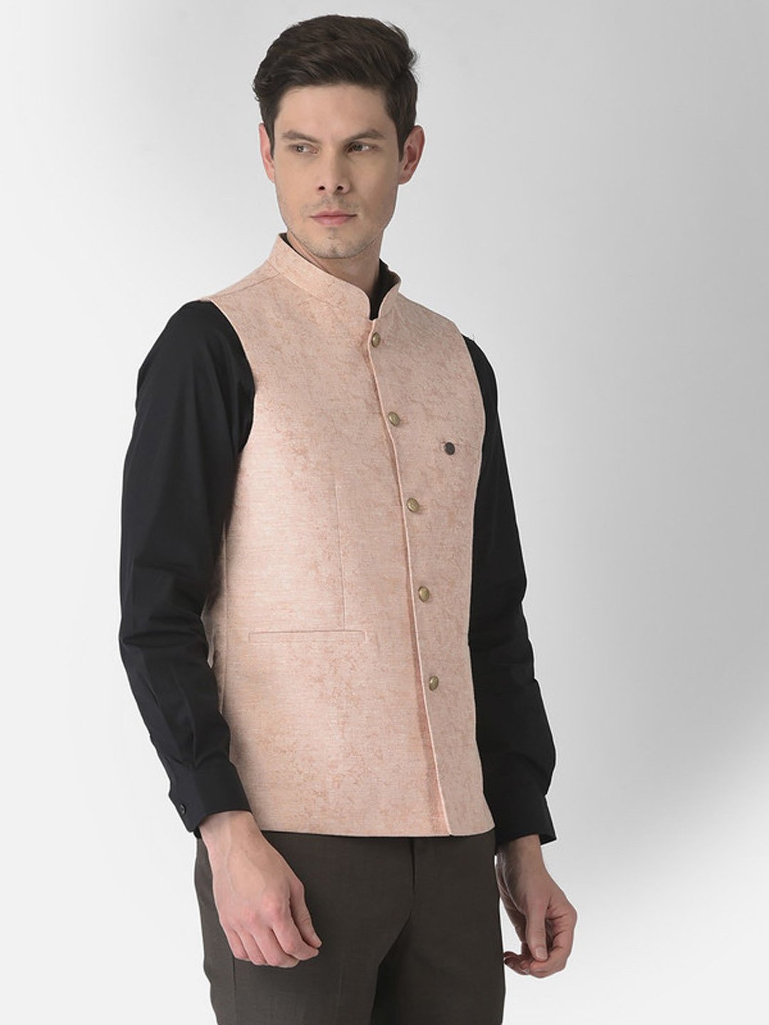 Turtle Pink Slim Fit Self Pattern Nehru Jacket