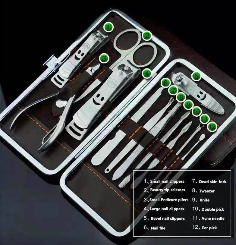 12PCS Pedicure / Manicure Set Nail Clippers Cleaner Cuticle Grooming Kit Case