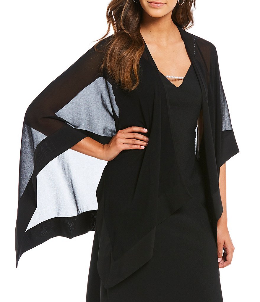 Cejon Metallic Crocheted Fringe Metallic Evening Wrap