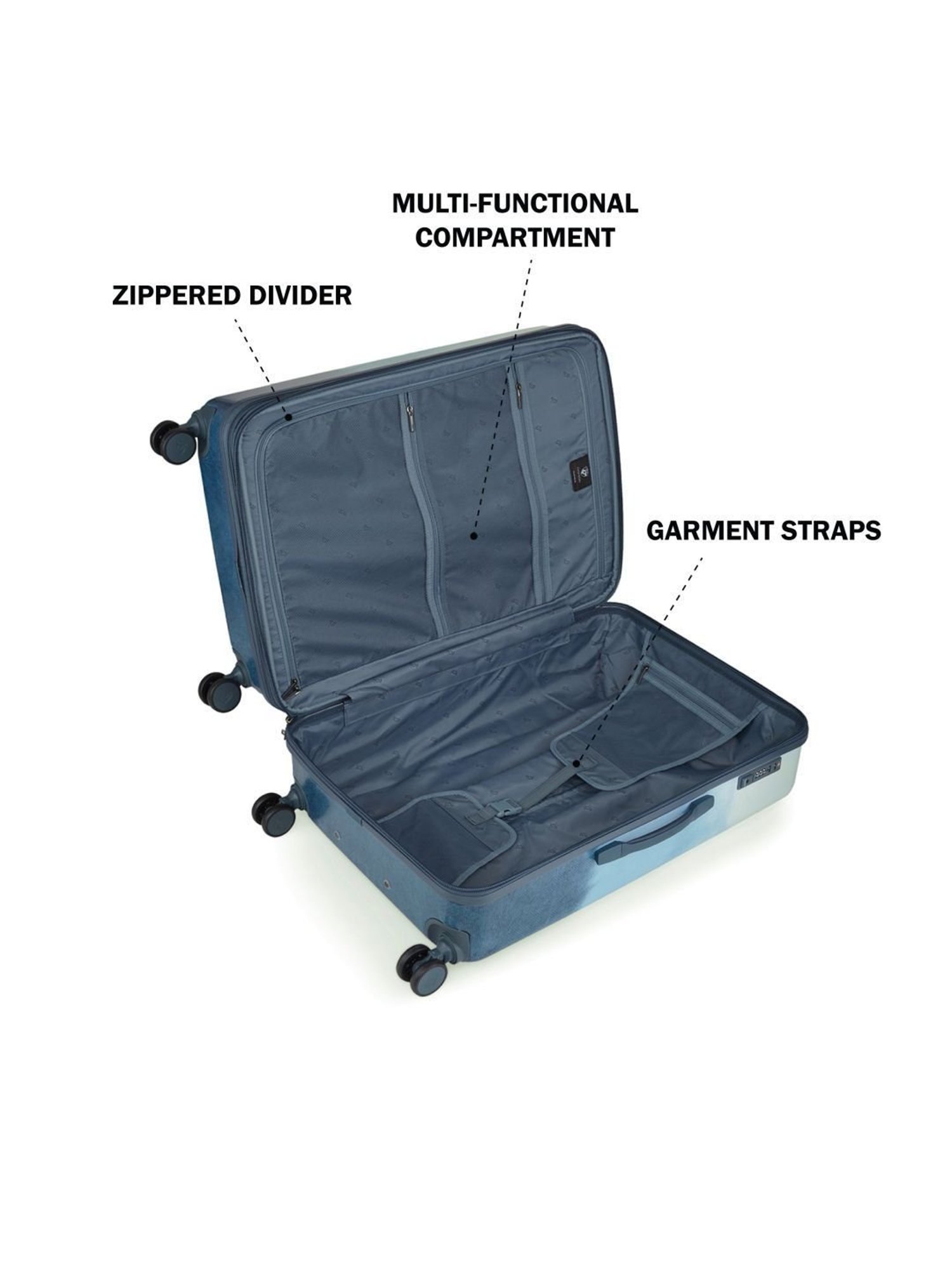 HEYS Tie-dye Blue Printed Hard Medium Trolley Bag -26 cm