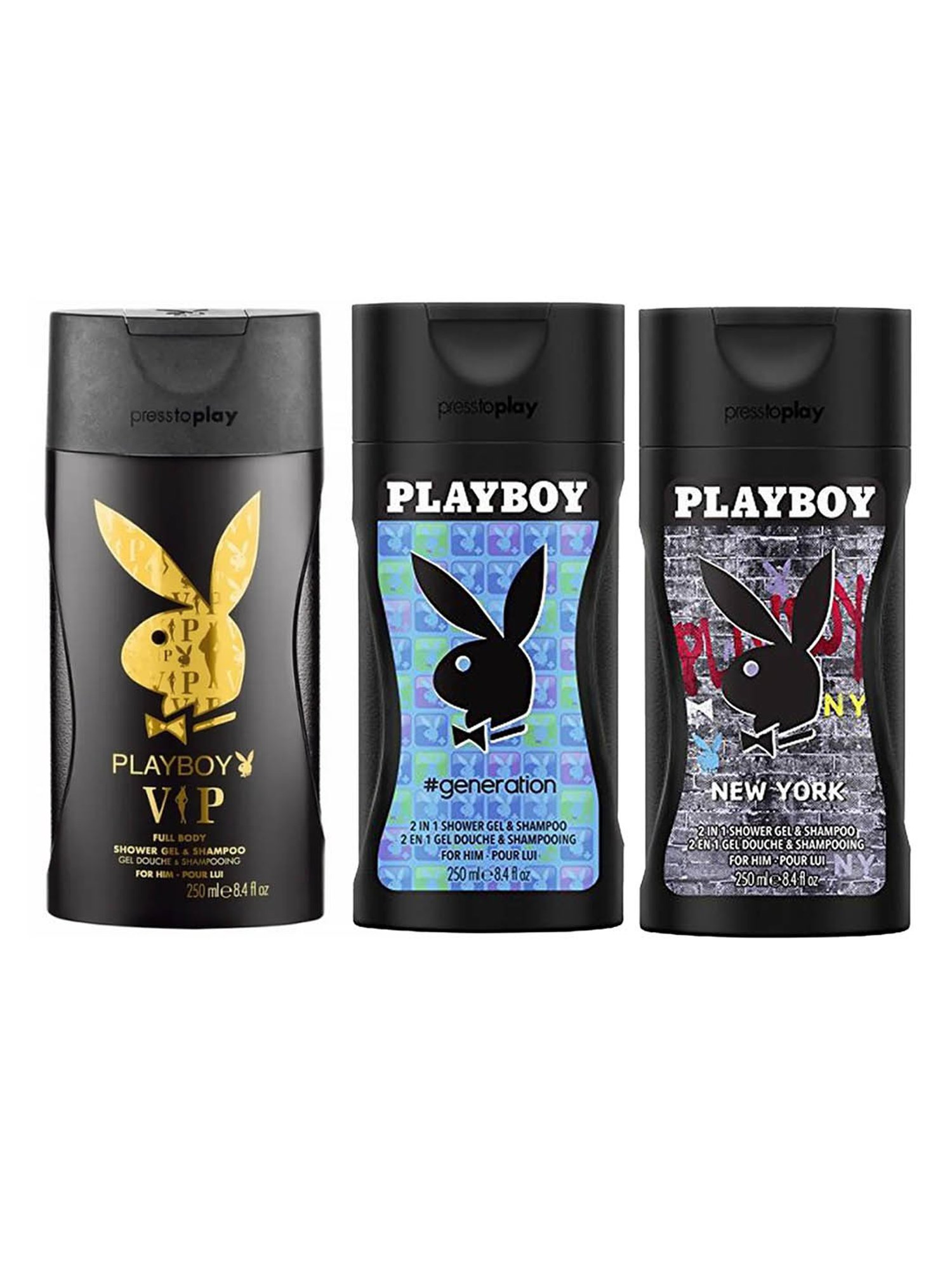 Playboy VIP Men, Generation and New York Shower Gel and Shampoo for Men Combo
