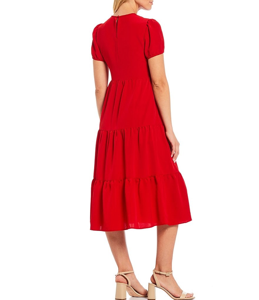 LDT Fiona Round Neck Short Sleeve Tiered Midi Dress