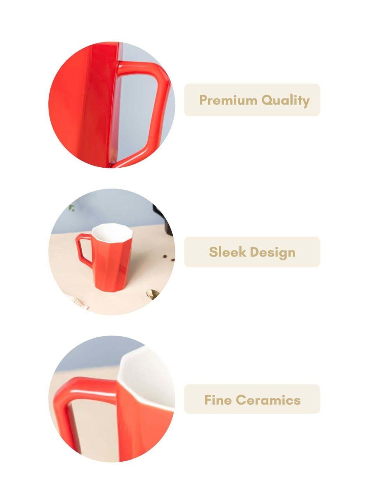 Nestasia Premium Quality Microwave Safe Carmine Red & White Ribbed Ceramic Mug, 350ml