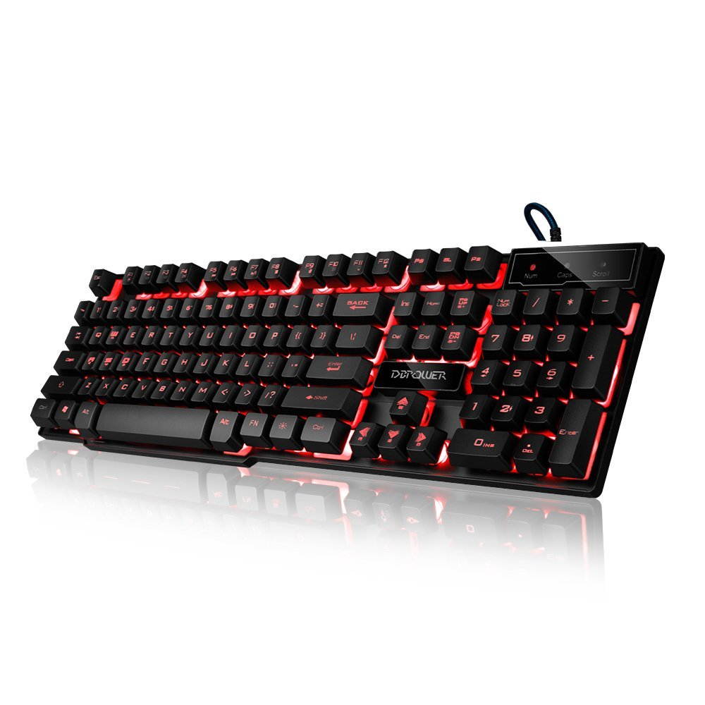 Bailink Dbpowe 104-key Gaming Keyboard, Three Colors Backlit LED Keyboard for Gaming, Office, 19 Non-Conflict Keys ,waterproof and splashproof, Removable Keycaps, Strengthened Space Key