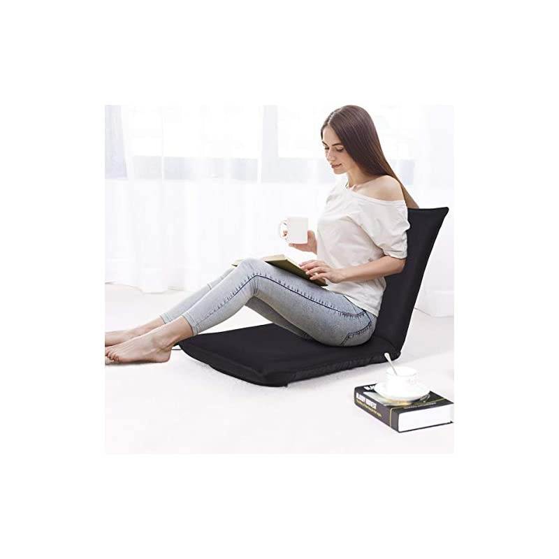 Adjustable Mesh Floor Sofa Chair, 6-Position Multiangle Padded Floor Chair, Cushioned Back Support Versatile, Video Game Chairs for Meditation Seminars Reading TV Watching or Gaming (Black)